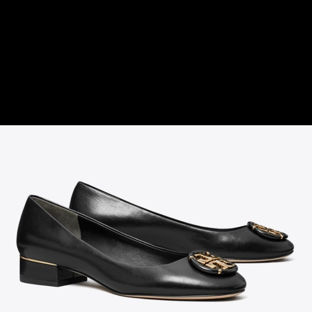 TORY BURCH Multi Logo Leather Block Heel pump